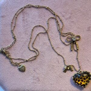 Betsey Johnson Gold-Tone Layered Necklace with Leopard Heart & Bow Charms
